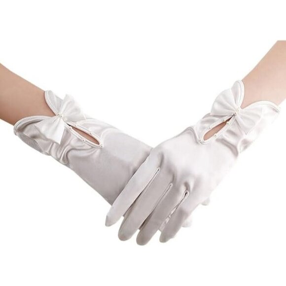Accessories - Women's White Short Satin Bow Gloves Flapper Halloween Party Tea Accessories